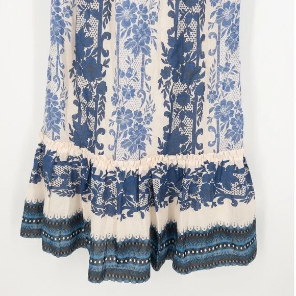 Tuckernuck Bondi Blues Floral Toile Smocked Mallie Midi Dress XXS Cotton Ruffle - Picture 2 of 8